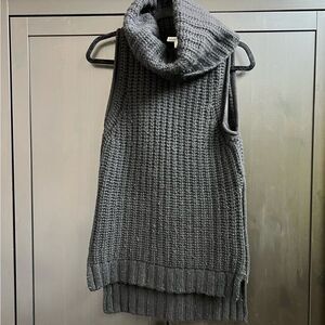 Autumn Cashmere Blend Black Sleeveless Long Chunky Knit Sweater w Fuzzies Sz XS